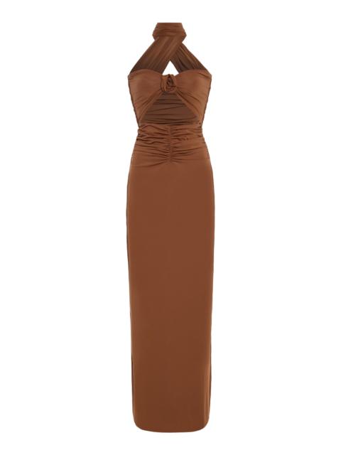 MAYGEL CORONEL Exclusive Mullet Jersey Strapless Maxi Dress brown