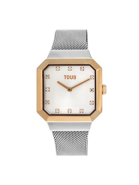 TOUS Karat Squared Analogue watch in pink-colored IPRG steel with steel wristband