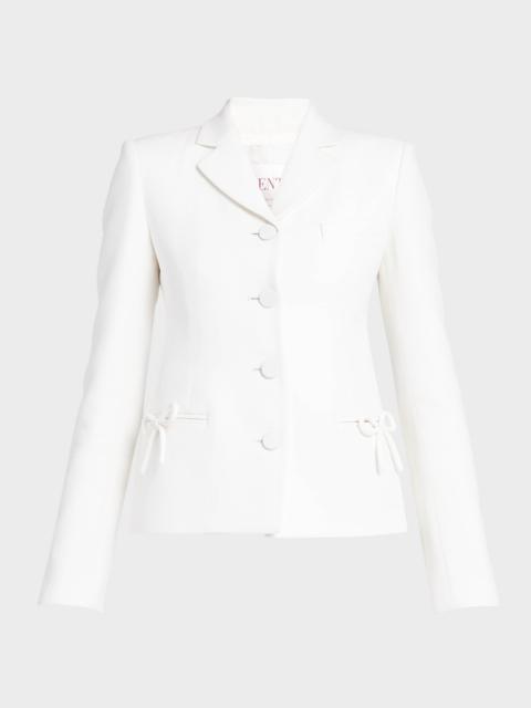 Crepe Couture Slim-Fit Blazer Jacket with Bow Details