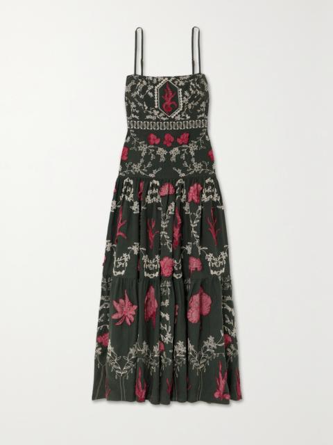 Agua by Agua Bendita + Net Sustain Lima Encaje Tiered Appliquéd Embroidered Linen Maxi Dress