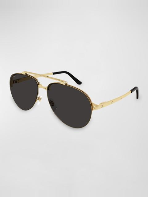 Cartier Men's Double-Bridge Metal Aviator Sunglasses