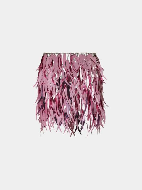 rabanne PINK SKIRT WITH A METALLIC FEATHERS ASSEMBLAGE