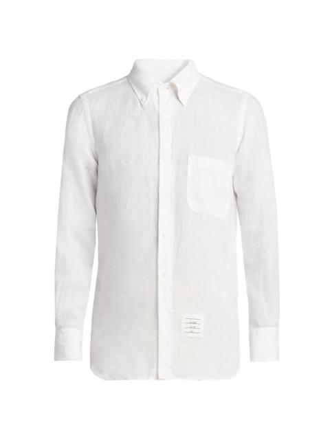 Thom Browne Men's Engineered 4-Bar Linen Straight-Fit Shirt - White