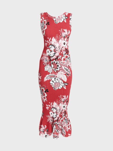 Bandana Print Ribbed Knit Midi Dress