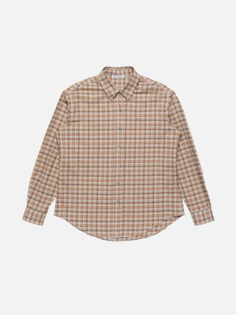 Acne Studios Checked cotton‑linen shirt - Brown/grey