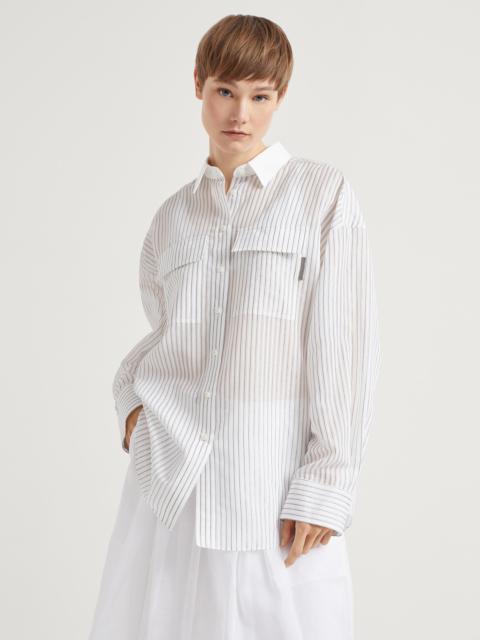 Cotton and silk sparkling stripe organza shirt with shiny tab