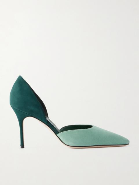 Manolo Blahnik Taylerbinu 90 Two-tone Suede Pumps