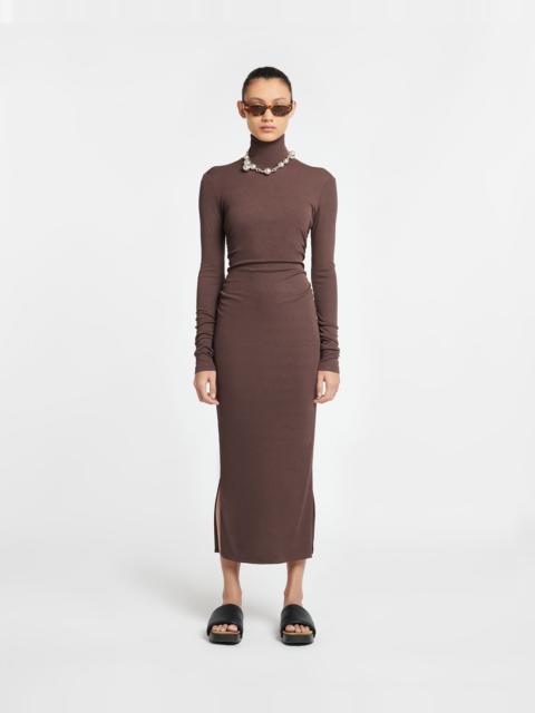 Mesh-Jersey Turtleneck Dress