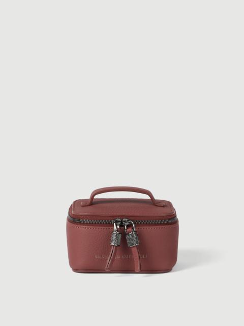Brunello Cucinelli Grained calfskin jewelry box with shiny zipper pull