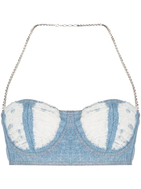 GCDS ribbed washed-denim crop top