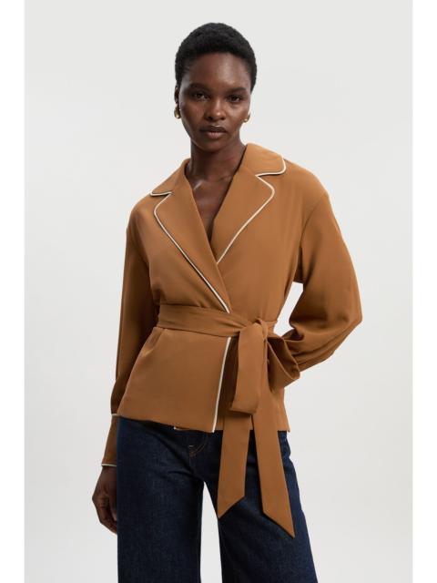 KAREN MILLEN Contrast Tipping Tie Waist Woven Trench Jacket