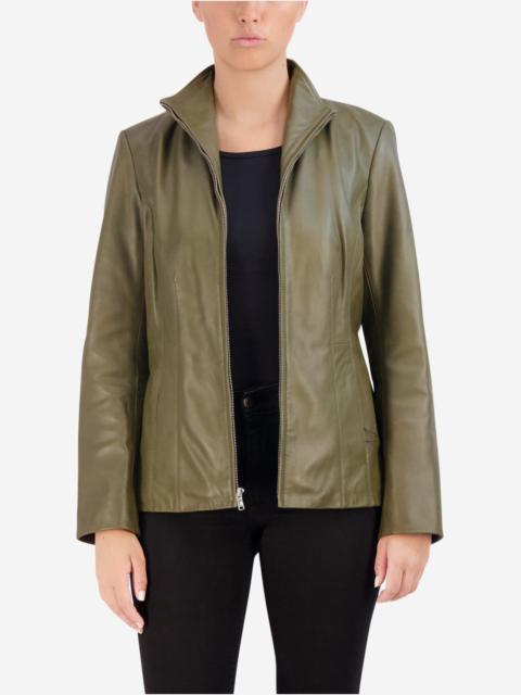 COLE HAAN Women's Wing Collar Leather Jacket