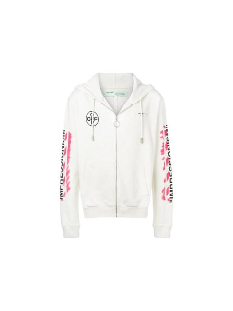 Off-White OFF-WHITE Diag Stencil Zip Up Hoodie White/Pink/Black