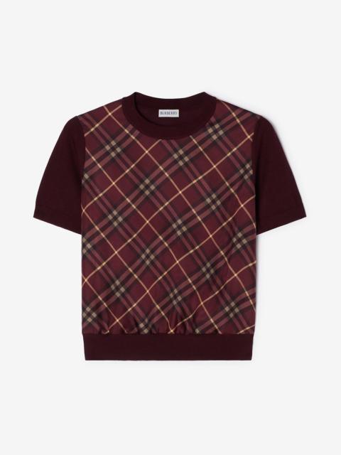 Burberry Check Panel Wool Silk T-shirt