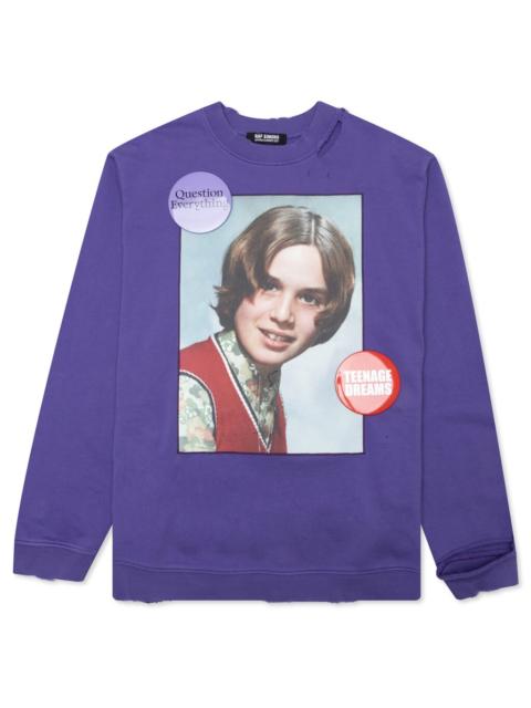 Raf Simons GIRL IN RED DESTROYED CREWNECK SWEATER - PURPLE