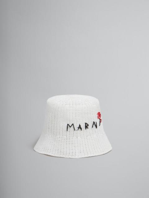 Marni WHITE COTTON CROCHET HAT WITH MARNI MENDING
