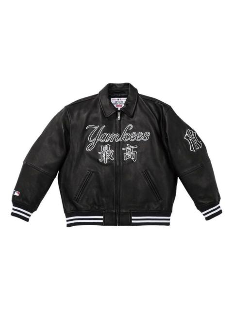Supreme Supreme x New York Yankees Kanji Leather Varsity Jacket 'Black White' SUP-FW22-735