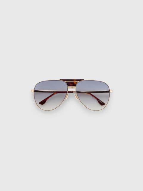Victoria Beckham Oversized Metal And Acetate Pilot Frame In Gold Havana