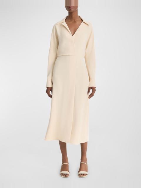 Shaped Collar Dolman-Sleeve Midi Dress