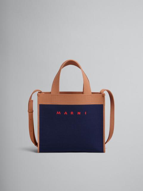 Marni SMALL SHOPPING BAG IN BLUE AND BROWN JACQUARD