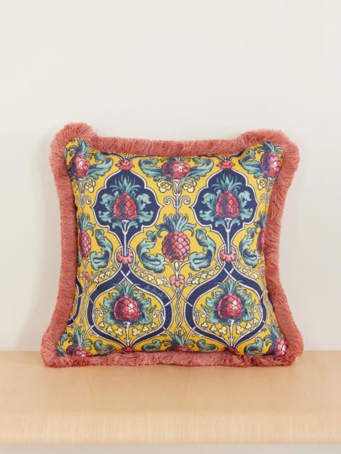 La DoubleJ Floral-printed Fringed-trimmed Cushion