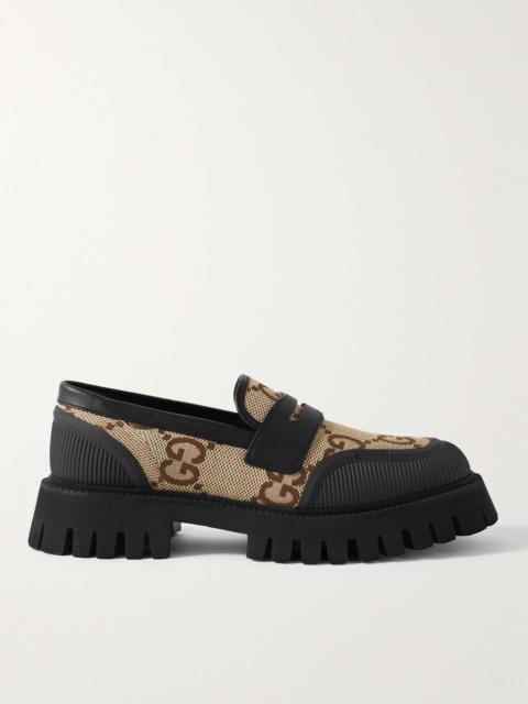 GUCCI Rubber and Leather-Trimmed Monogrammed Canvas Penny Loafers