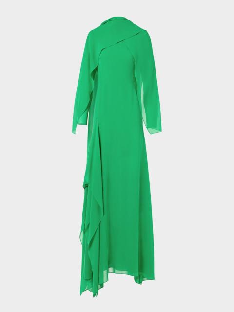 AKRIS Long Asymmetric Capelet Dress