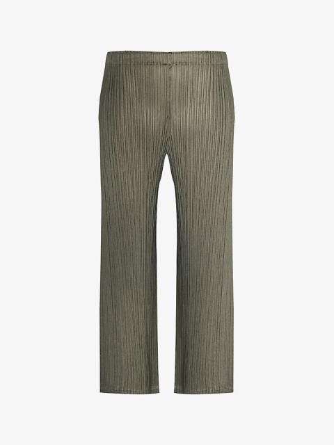 Pleated straight-leg mid-rise knitted trousers