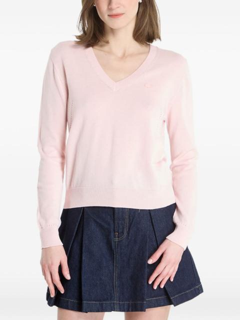 LACOSTE logo-patch V-neck cotton sweater
