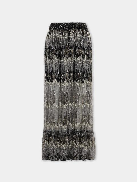 rabanne LONG FLUID SKIRT WITH EMBROIDERY DETAILS