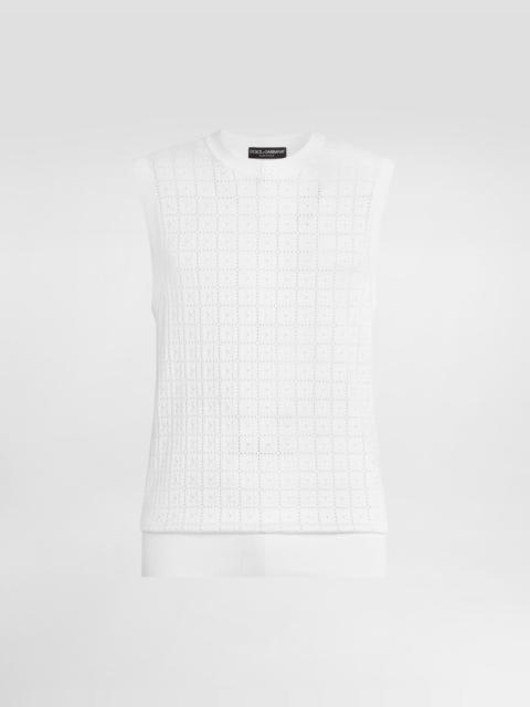 Dolce & Gabbana Logo-embroidered silk broderie anglaise tank pullover