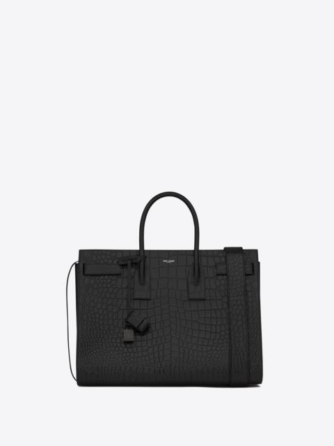SAINT LAURENT large sac de jour carry all bag in black crocodile embossed leather