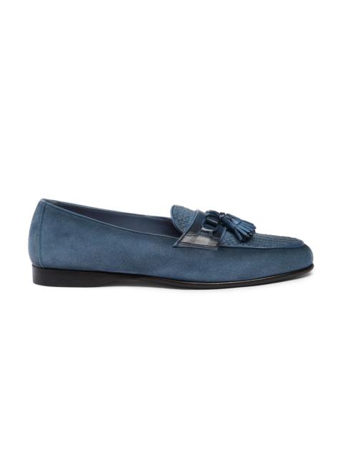 Santoni Men's light blue suede and leather Andrea tassel loafer
