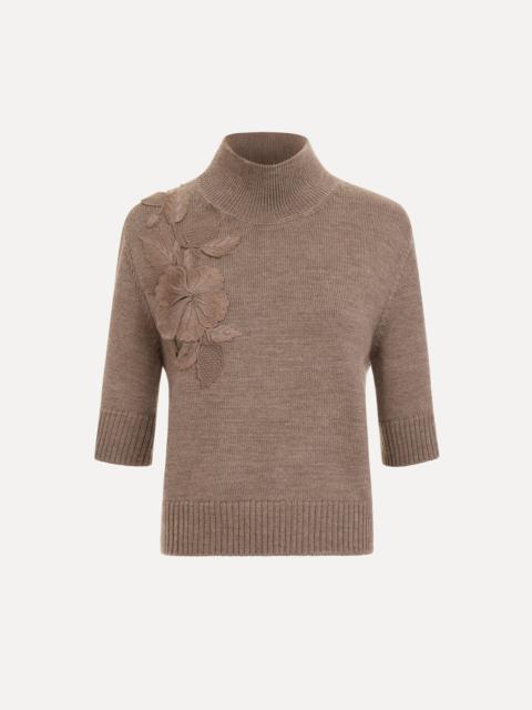 Oscar de la Renta HIBISCUS EMBROIDERED KNIT PULLOVER
