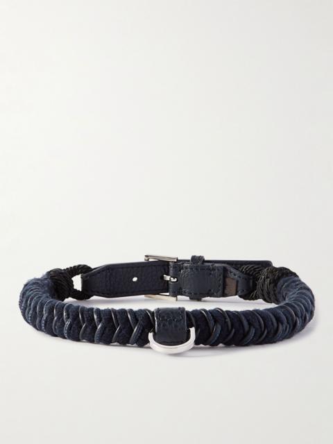 Loro Piana Scooby Large Woven Cord and Leather Dog Collar Navy
