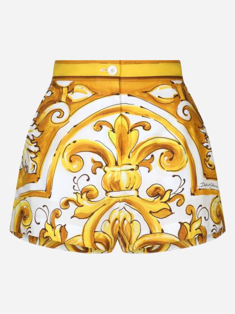 Dolce & Gabbana Cotton poplin shorts with majolica print