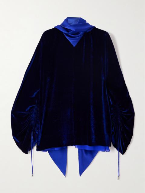 Lanvin Scarf-detailed Velvet And Gathered Chiffon Blouse