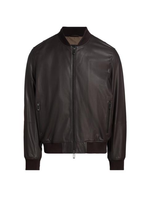 EMPORIO ARMANI Men's Leather Bomber Jacket - Brown