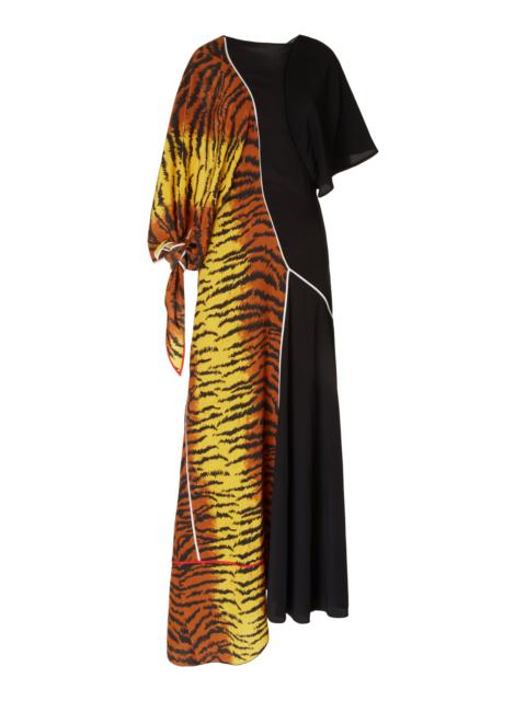 Victoria Beckham Asymmetric Silk Midi Dress multi