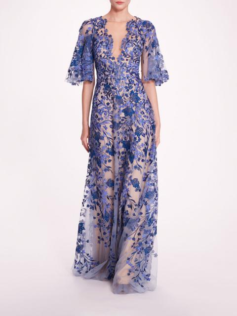 Marchesa V-NECKLINE TULLE GOWN