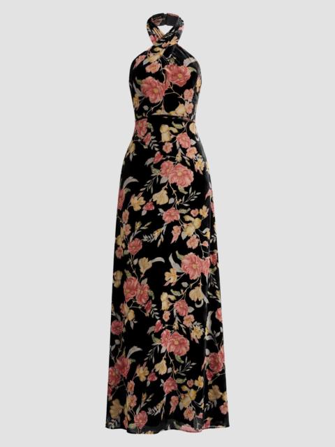 Dress The Population Women's Brighton Velvet Floral Halterneck Maxi Dress - Black Multi
