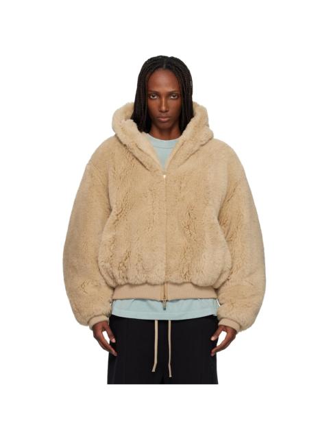 Fear of God Beige Alpaca Hooded Bomber Jacket