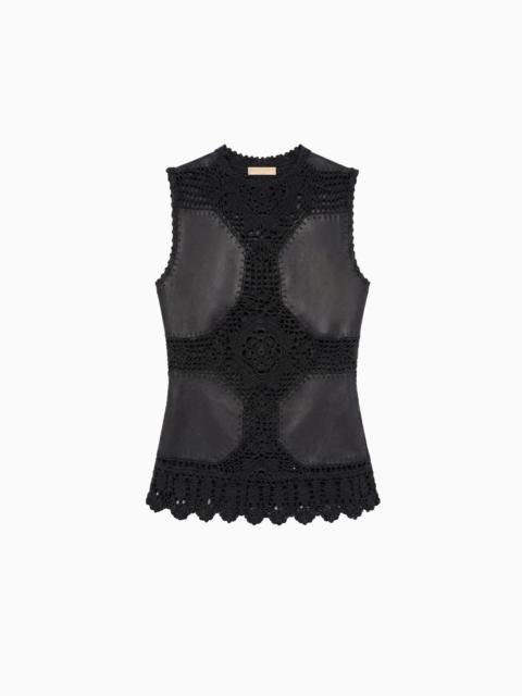 ULLA JOHNSON Livia Sleeveless Crochet & Leather Top