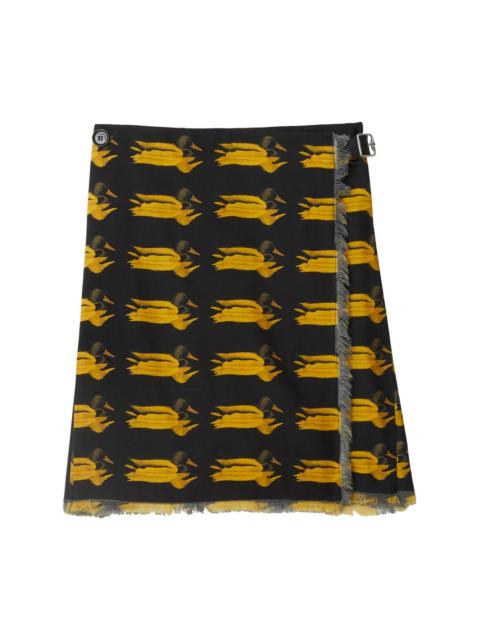 animal-print frayed-edge straight skirt