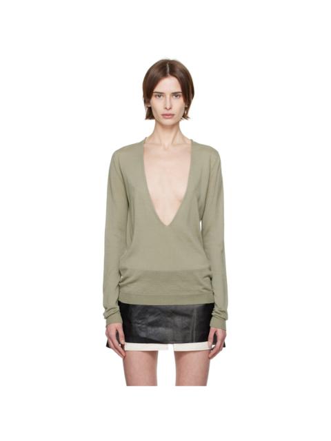 Rick Owens Green Hollywood Xtreme V Neck Pull Sweater