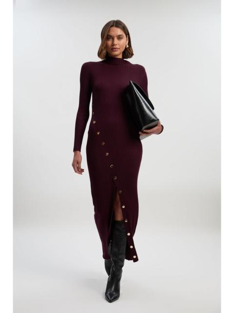 KAREN MILLEN Viscose Blend Popper Detail Split Knit Midi Dress