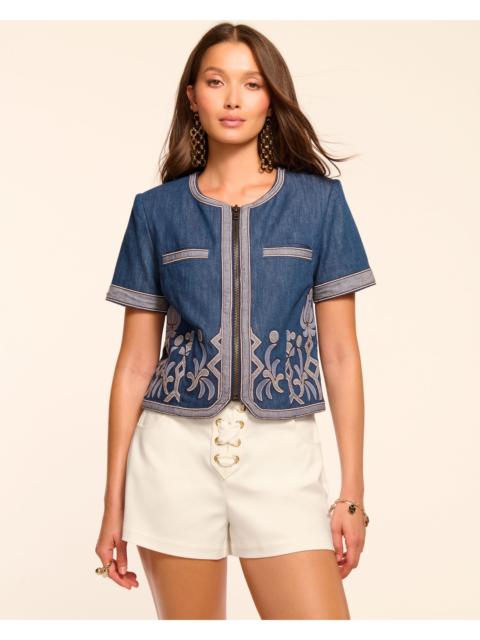 RAMY BROOK Nicko Denim Embroidered Short Sleeve Jacket