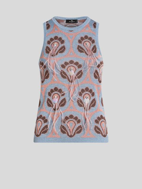 JACQUARD TOP WITH FEATHERS