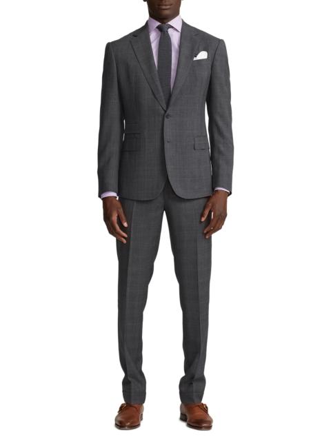Ralph Lauren Kent Hand Tailored Grey Windowpane Check Wool Suit in Medium Grey/Purple Deco