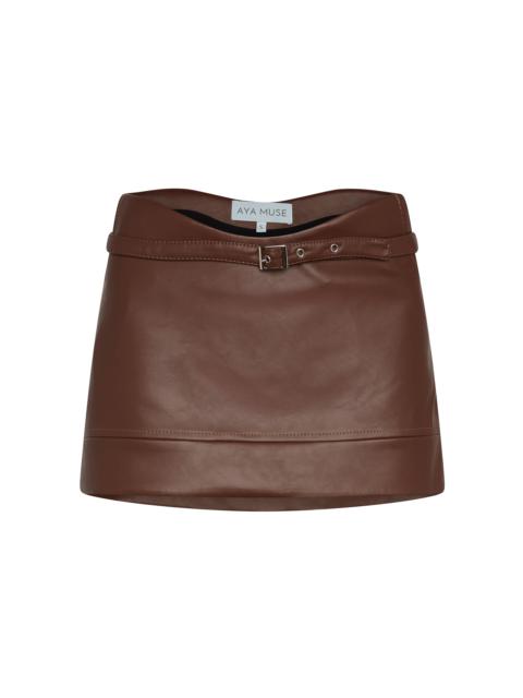 AYA MUSE Stru Curved Faux Leather Mini Skirt brown